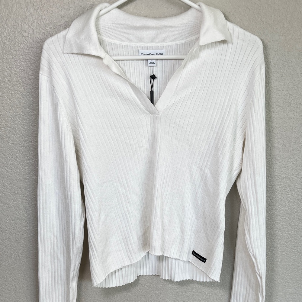 Calvin Klein Women's Ivory Ribbed Blouse
